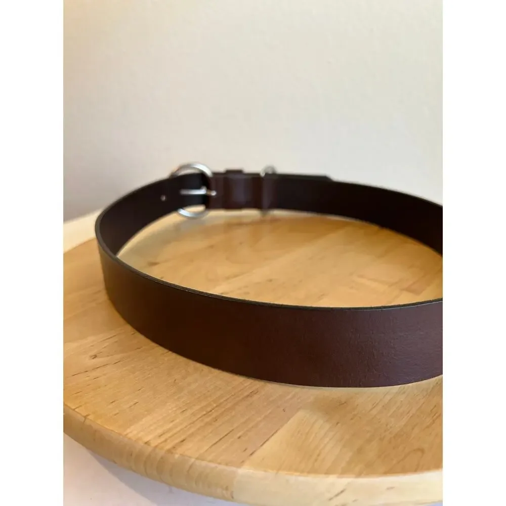 Brown Genuine Italian Leather USA Made Silver Loop Buckle Belt Size Large